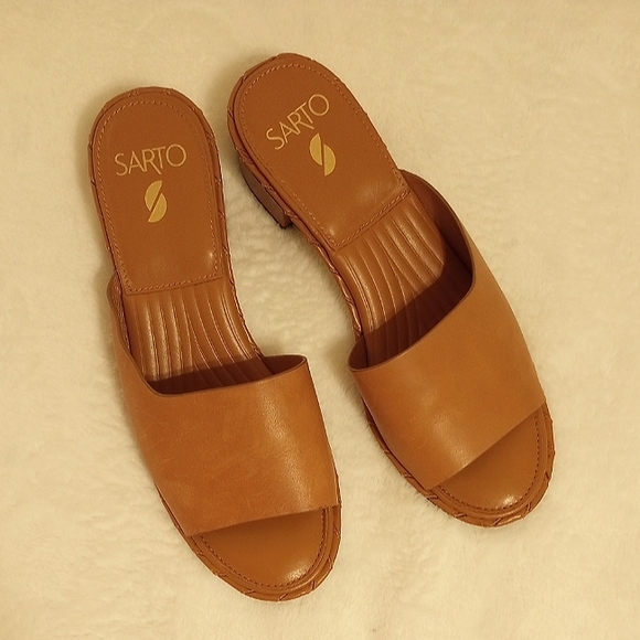 Franco Sarto Shoes - Franco Sarto | Leather Tan Open Toe Heeled Mules